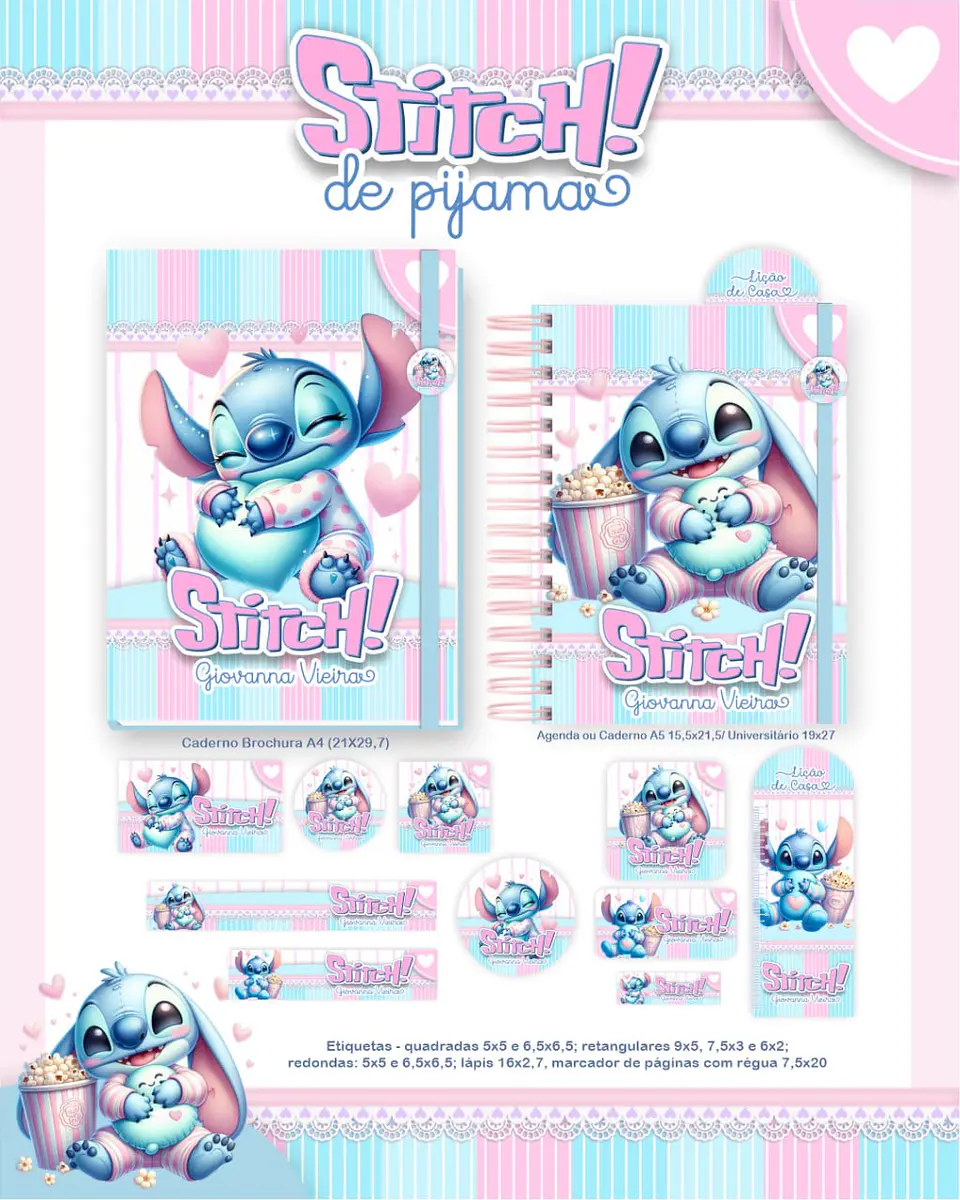 Arquivo Digital Escolar 2026 Stitch de Pijama 3