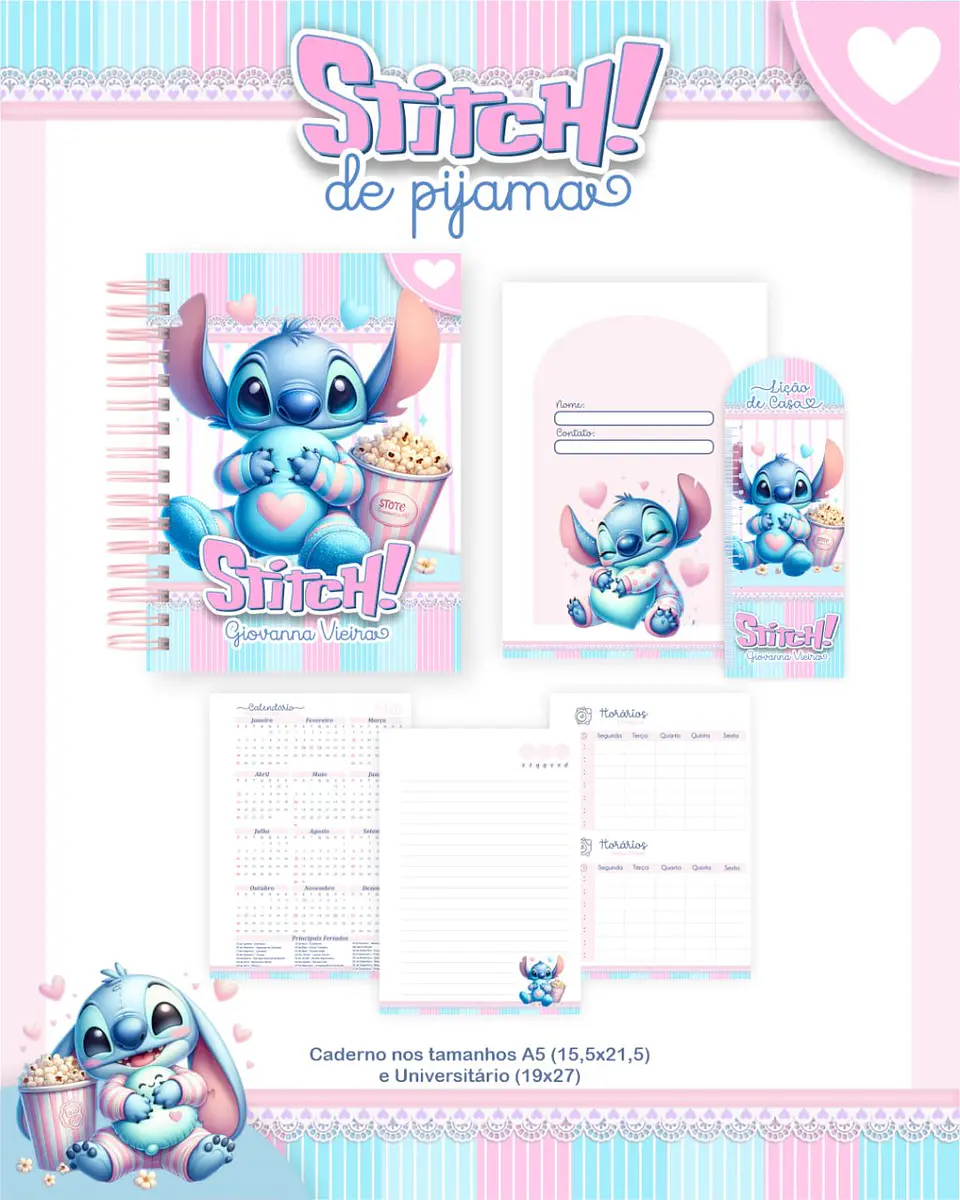 Arquivo Digital Escolar 2026 Stitch de Pijama 4