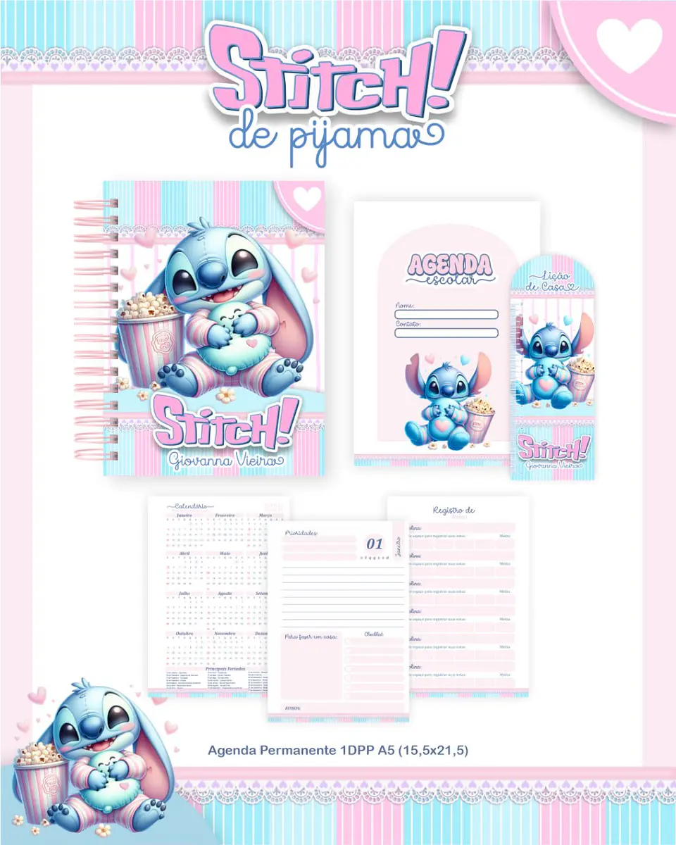 Arquivo Digital Escolar 2026 Stitch de Pijama 5