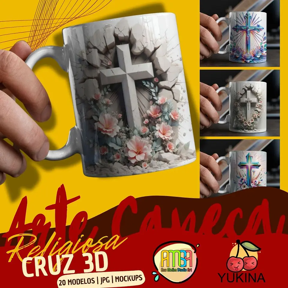 Arquivo Digital Arte Caneca Religiosa Cruz 3D 1