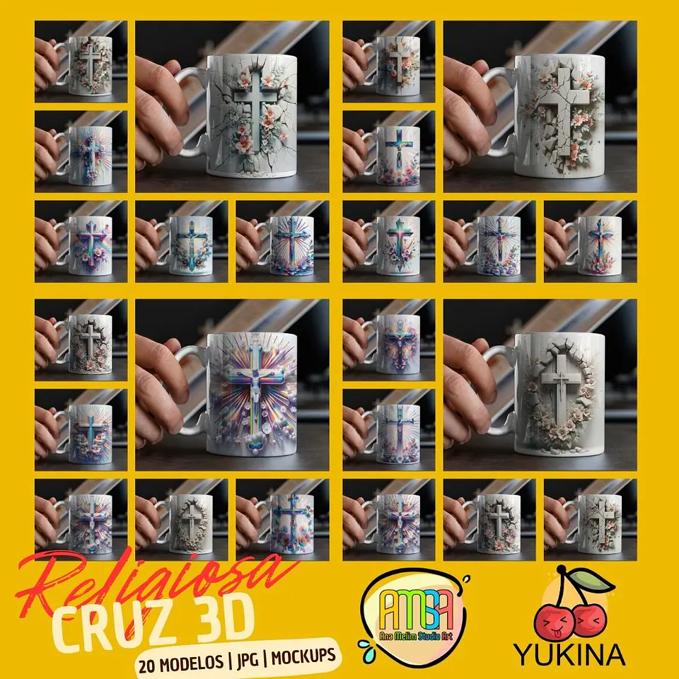 Arquivo Digital Arte Caneca Religiosa Cruz 3D 2