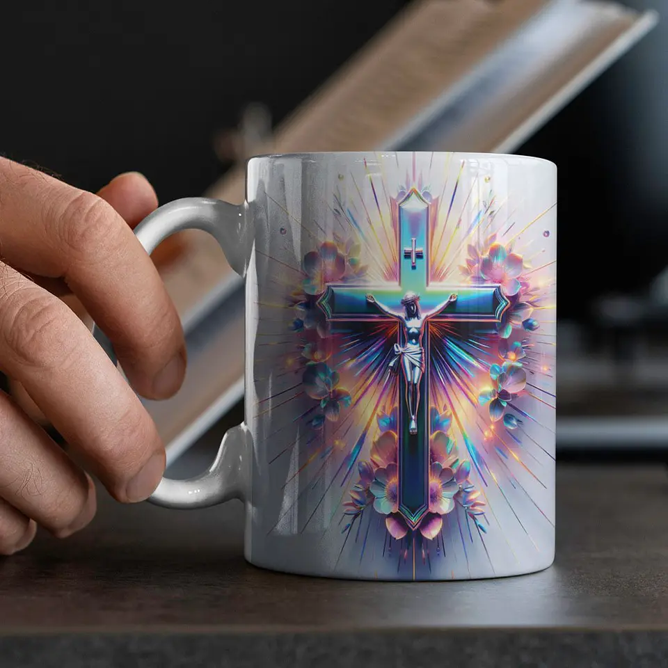Arquivo Digital Arte Caneca Religiosa Cruz 3D 3