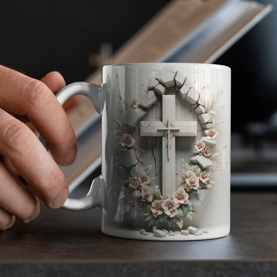 Arquivo Digital Arte Caneca Religiosa Cruz 3D 4