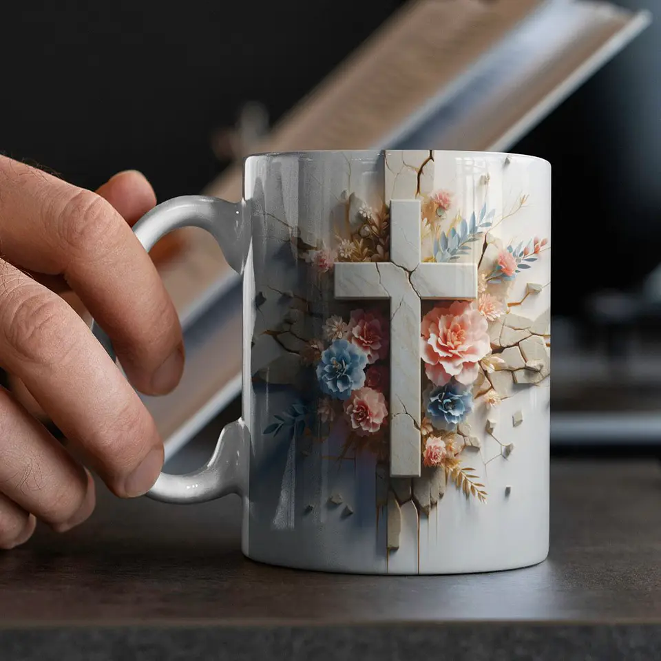 Arquivo Digital Arte Caneca Religiosa Cruz 3D 5