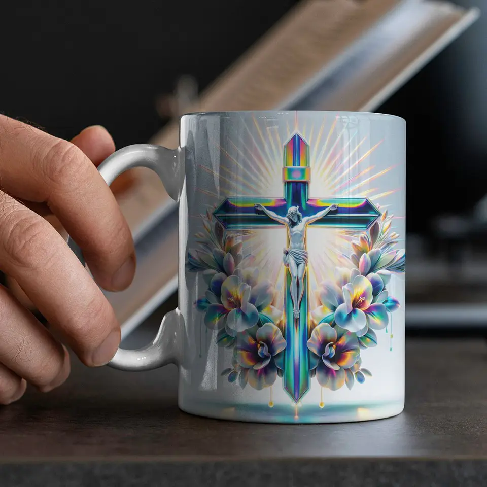 Arquivo Digital Arte Caneca Religiosa Cruz 3D 8