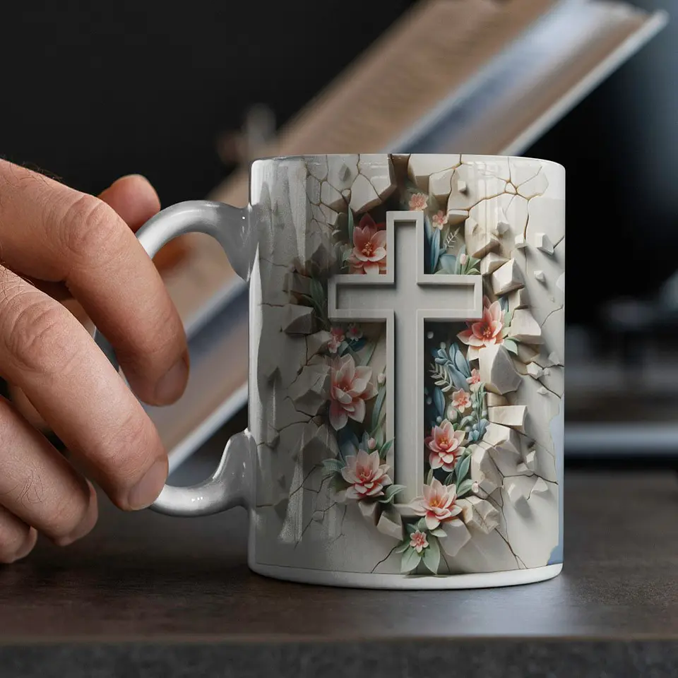 Arquivo Digital Arte Caneca Religiosa Cruz 3D 9