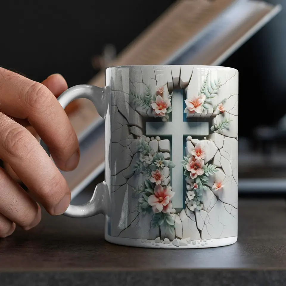 Arquivo Digital Arte Caneca Religiosa Cruz 3D 10