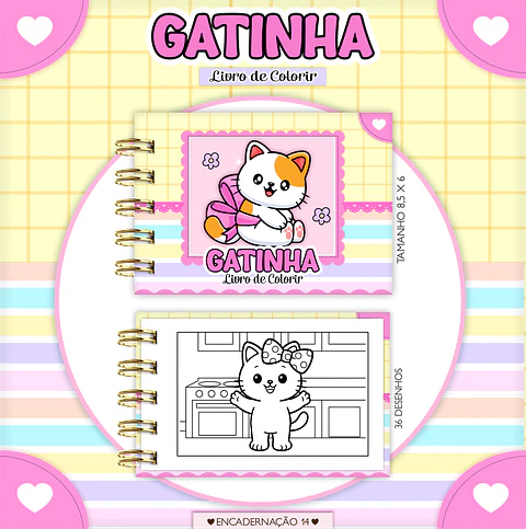 Arquivo Digital Mini Livro de Colorir Gatinha