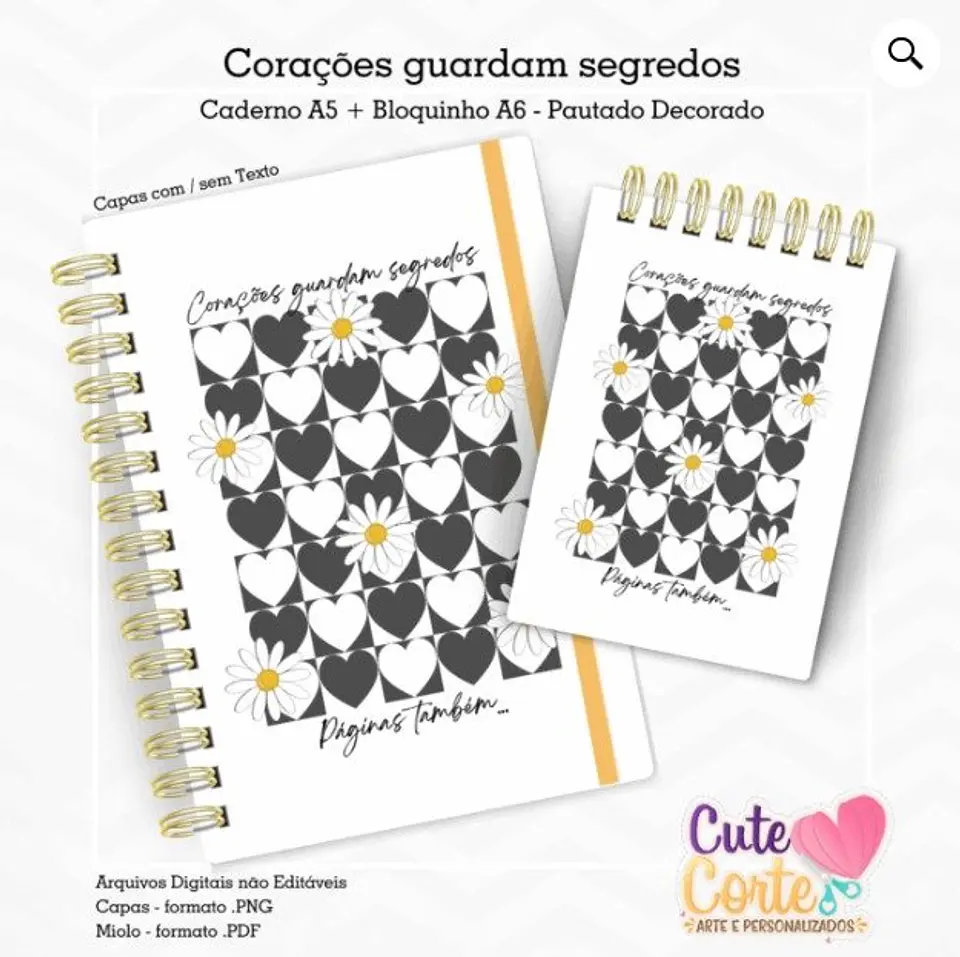 Arquivo Digital Caderno + Bloquinho - Corações Guardam Segredos 1
