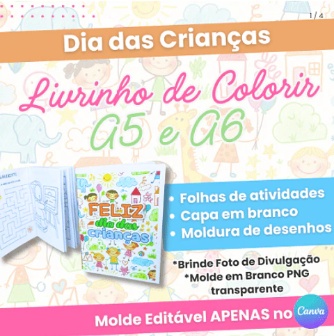 Arquivo Molde Livrinho de Colorir A6 e A5