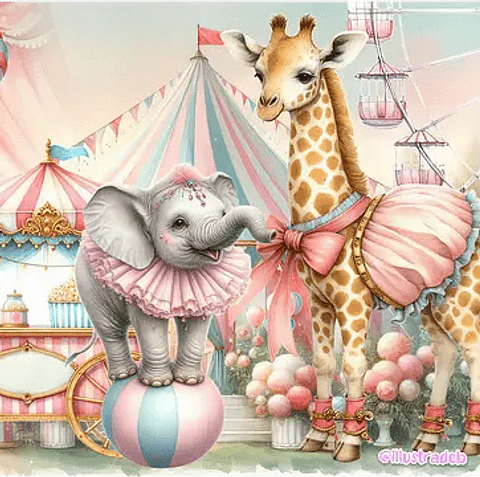 Kit Digital Circo Rosa Aquarela