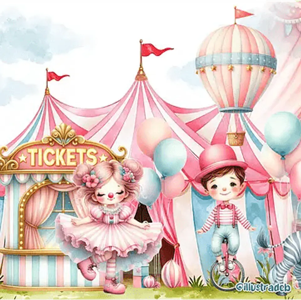 Kit Digital Circo Rosa Aquarela 3