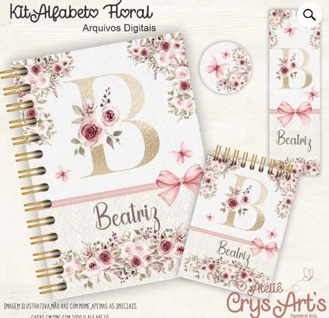Arquivo Kit Alfabeto Floral Gold