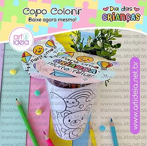 Arquivo de Corte Copo Colorir Dia das Crianças
