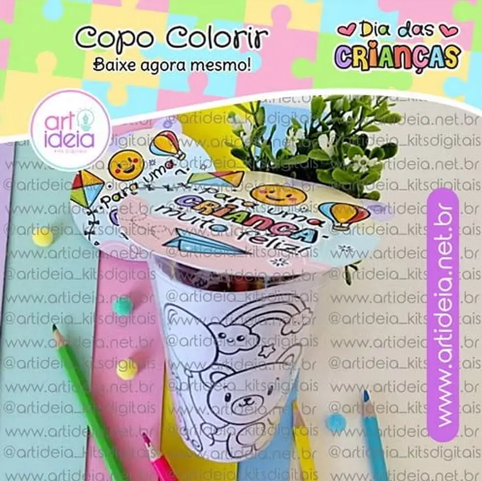Arquivo de Corte Copo Colorir Dia das Crianças 1