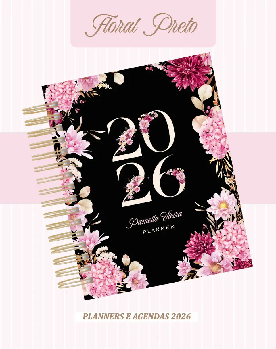 Arquivo Digital Planners e Agendas 2026 Floral Preto 1