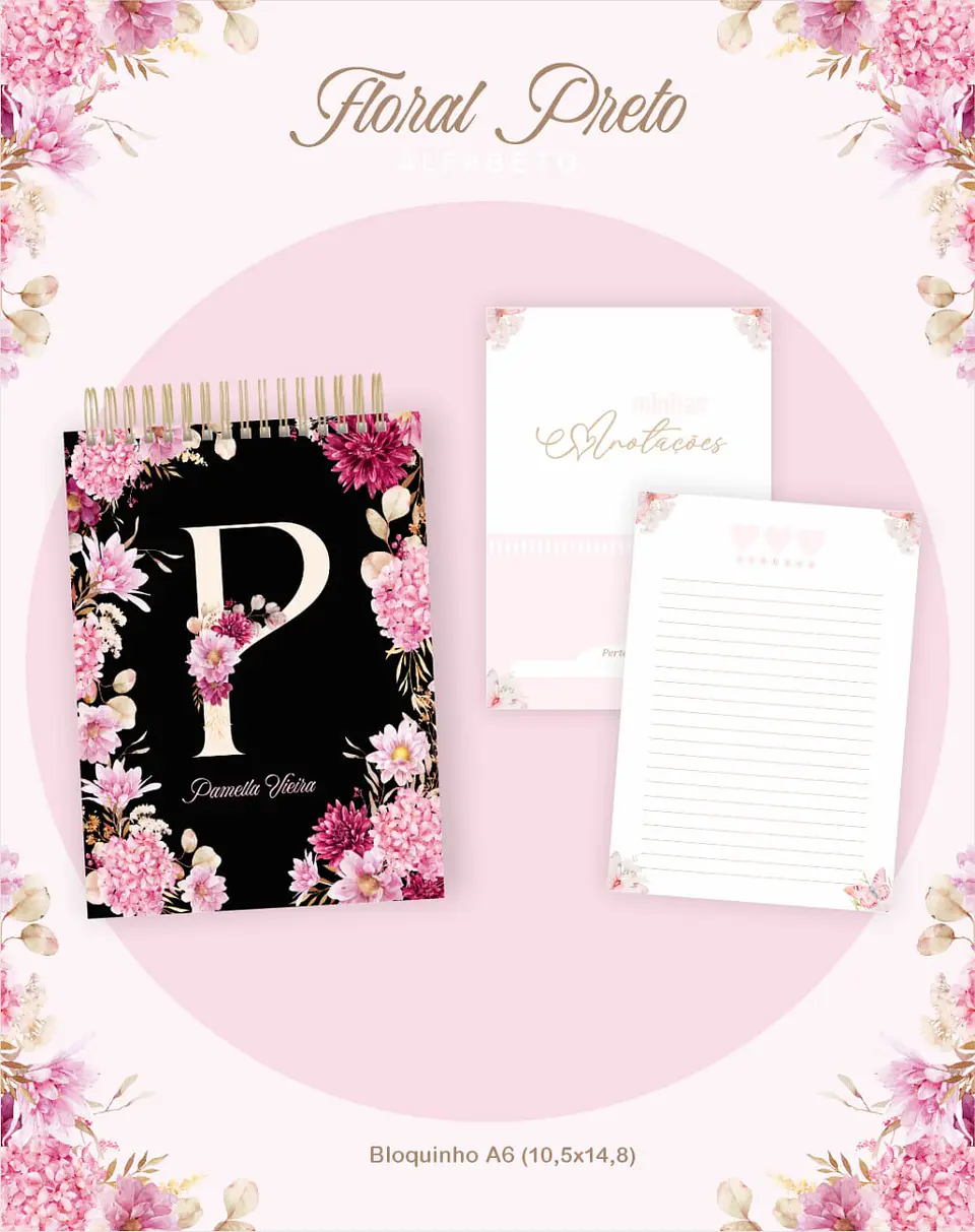 Arquivo Digital Planners e Agendas 2026 Floral Preto 5