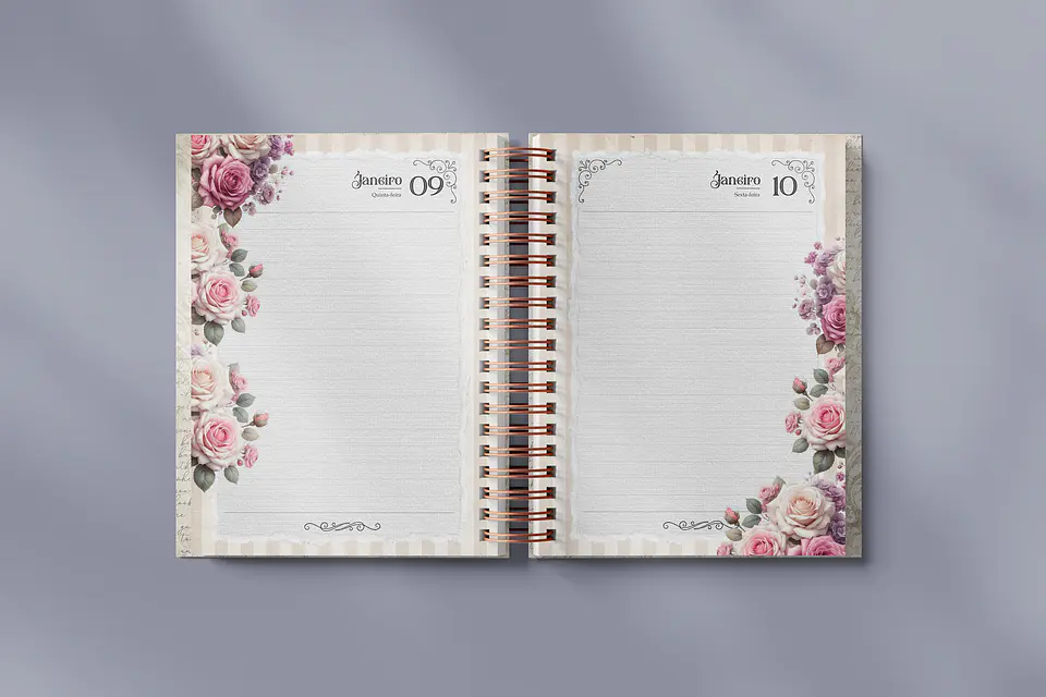 Arquivo Digital Agenda Vintage 2026 Tons de Rosa Wireo/Espiral 9