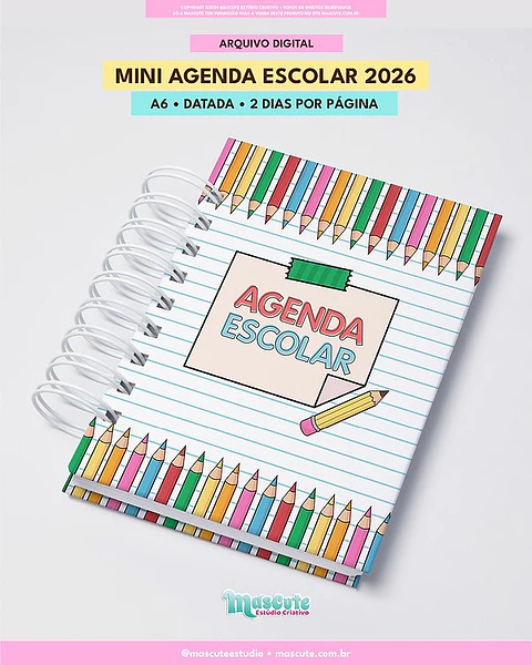 Arquivo Digital Mini Agenda Escolar 2026 A6 + Datada + 2DPP