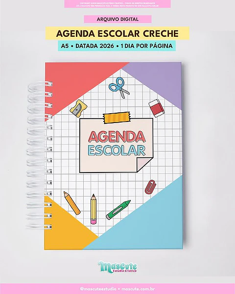 Arquivo Digital Agenda Escolar Crache A5 + Datada 2026 + 1DPP