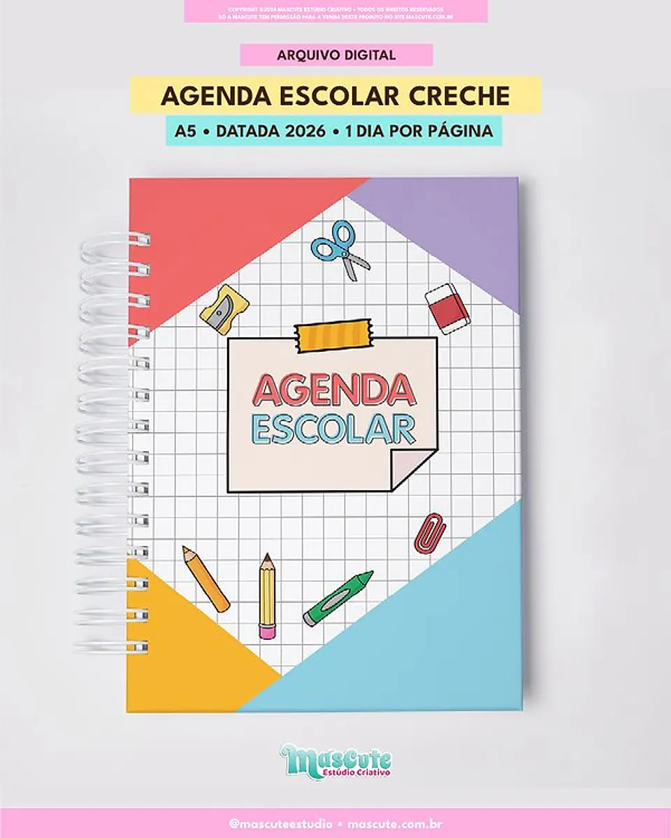 Arquivo Digital Agenda Escolar Crache A5 + Datada 2026 + 1DPP 1
