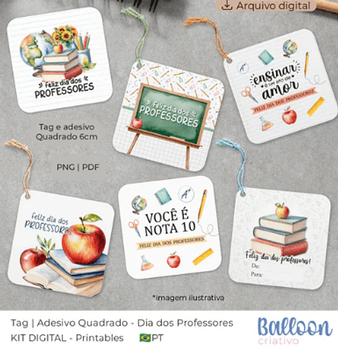 Arquivo kit Tags Professores- Redondo/Quadrado 6cm