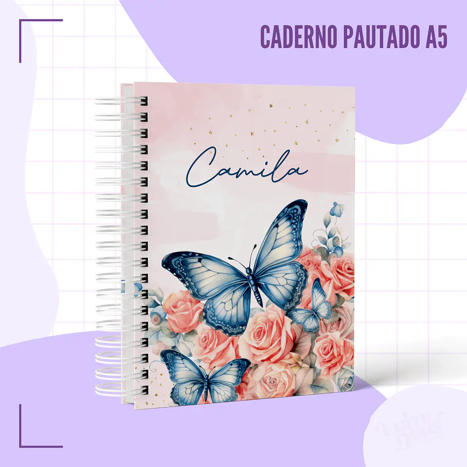 Arquivo Caderno Pautado A5 – Borboleta Azul 1