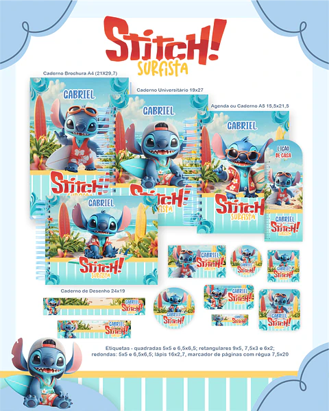 Arquivo Digital Stitch Surfista Escolar 2026