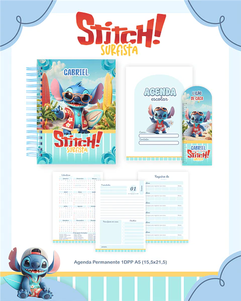 Arquivo Digital Stitch Surfista Escolar 2026