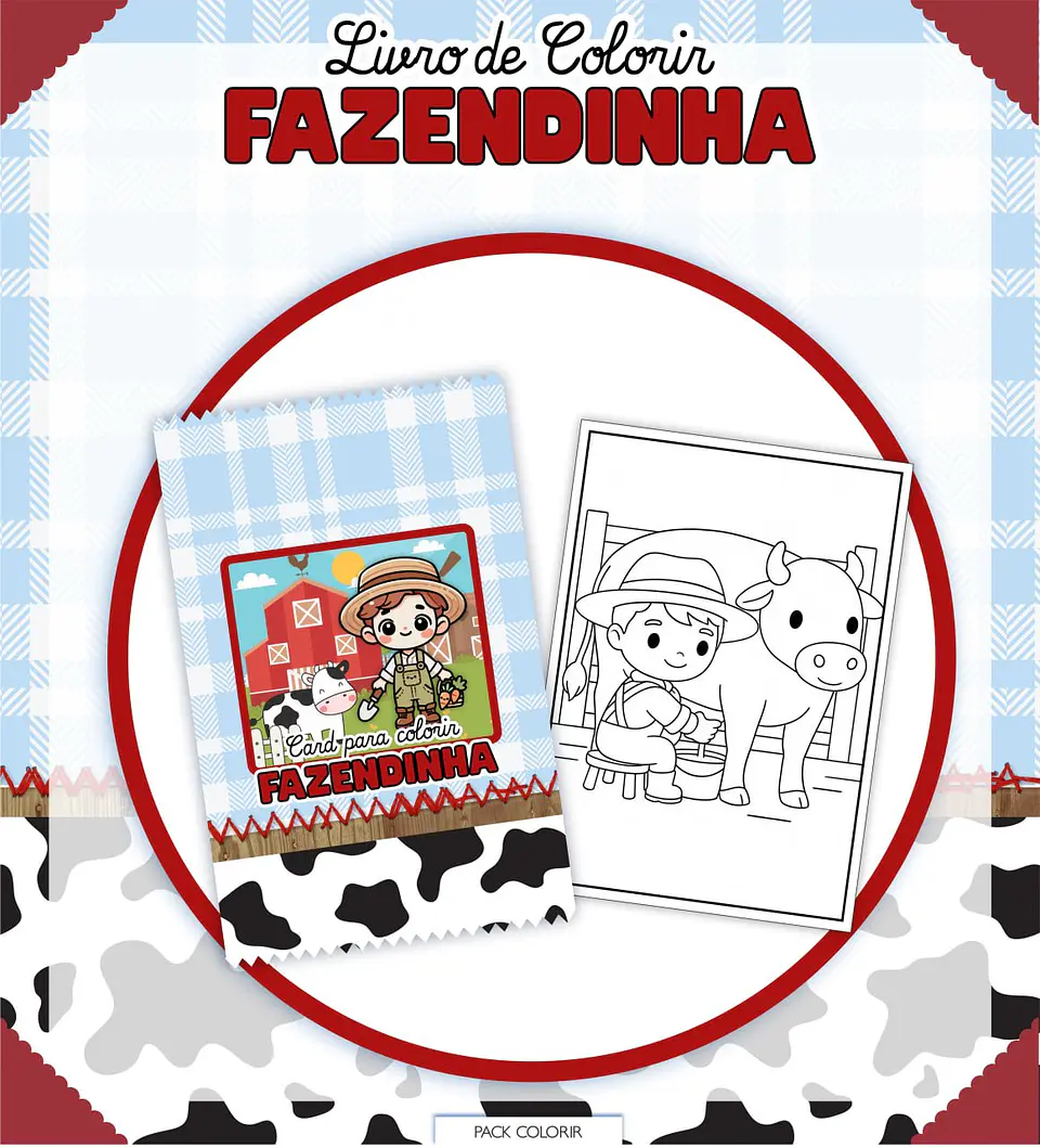 Arquivo Digital Livro + Card de Colorir Fazendinha 2