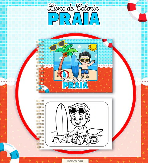 Arquivo Digital Livro + Card de Colorir Praia