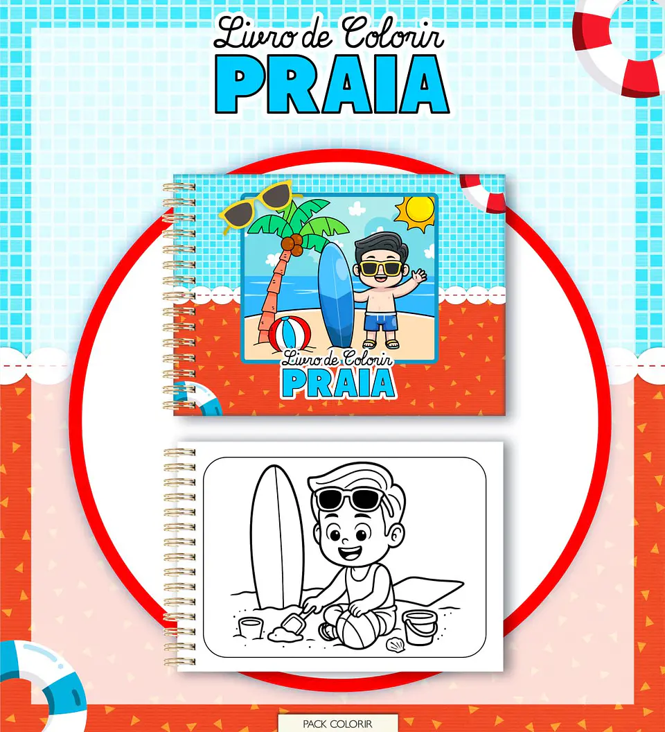 Arquivo Digital Livro + Card de Colorir Praia 1