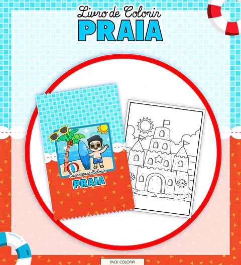 Arquivo Digital Livro + Card de Colorir Praia