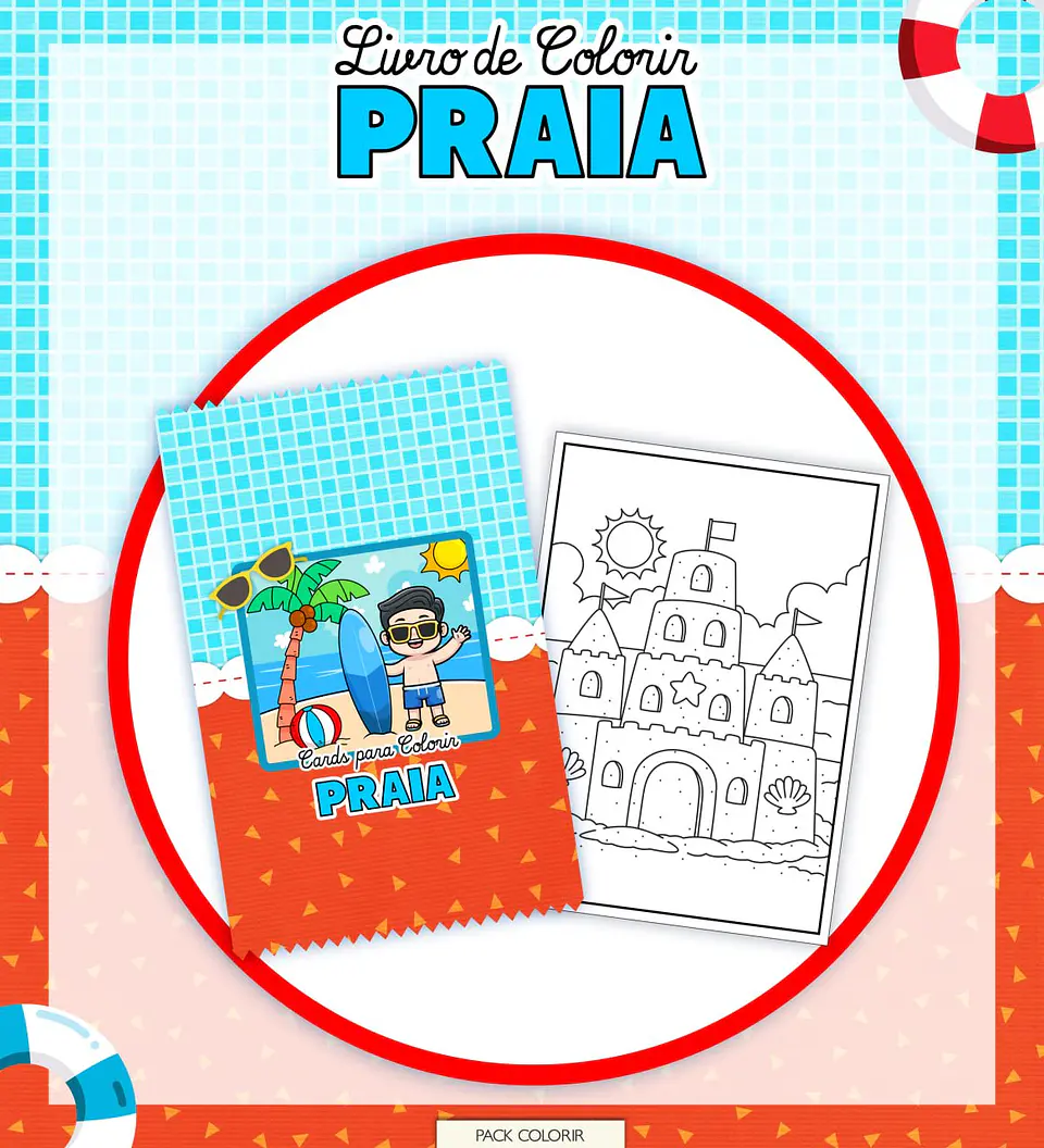 Arquivo Digital Livro + Card de Colorir Praia 2