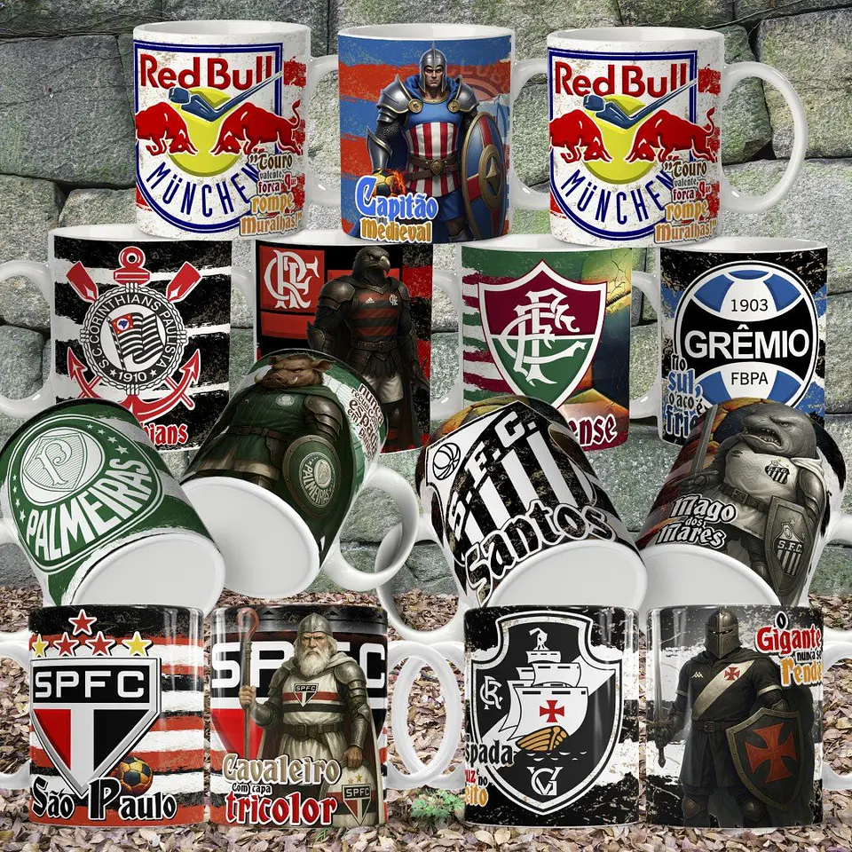 Arquivo Digital Kit Canecas + Azulejos Futebol Epico Mascotes Mediavais 1