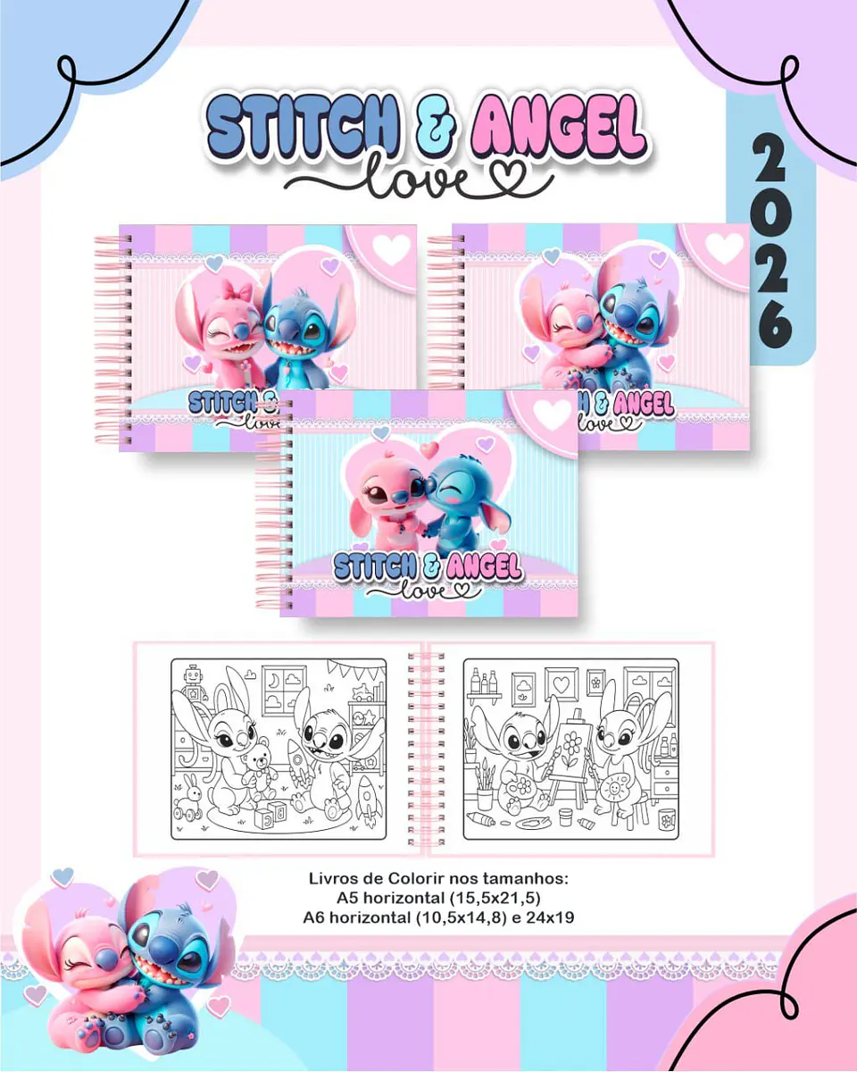 Kit Digital Encadernação - Stitch e Angel Love 2026 3