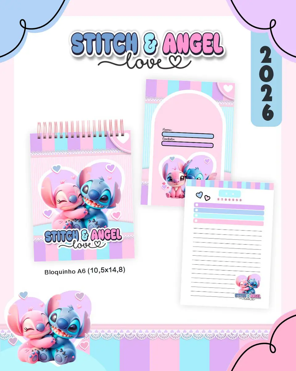 Kit Digital Encadernação - Stitch e Angel Love 2026 4