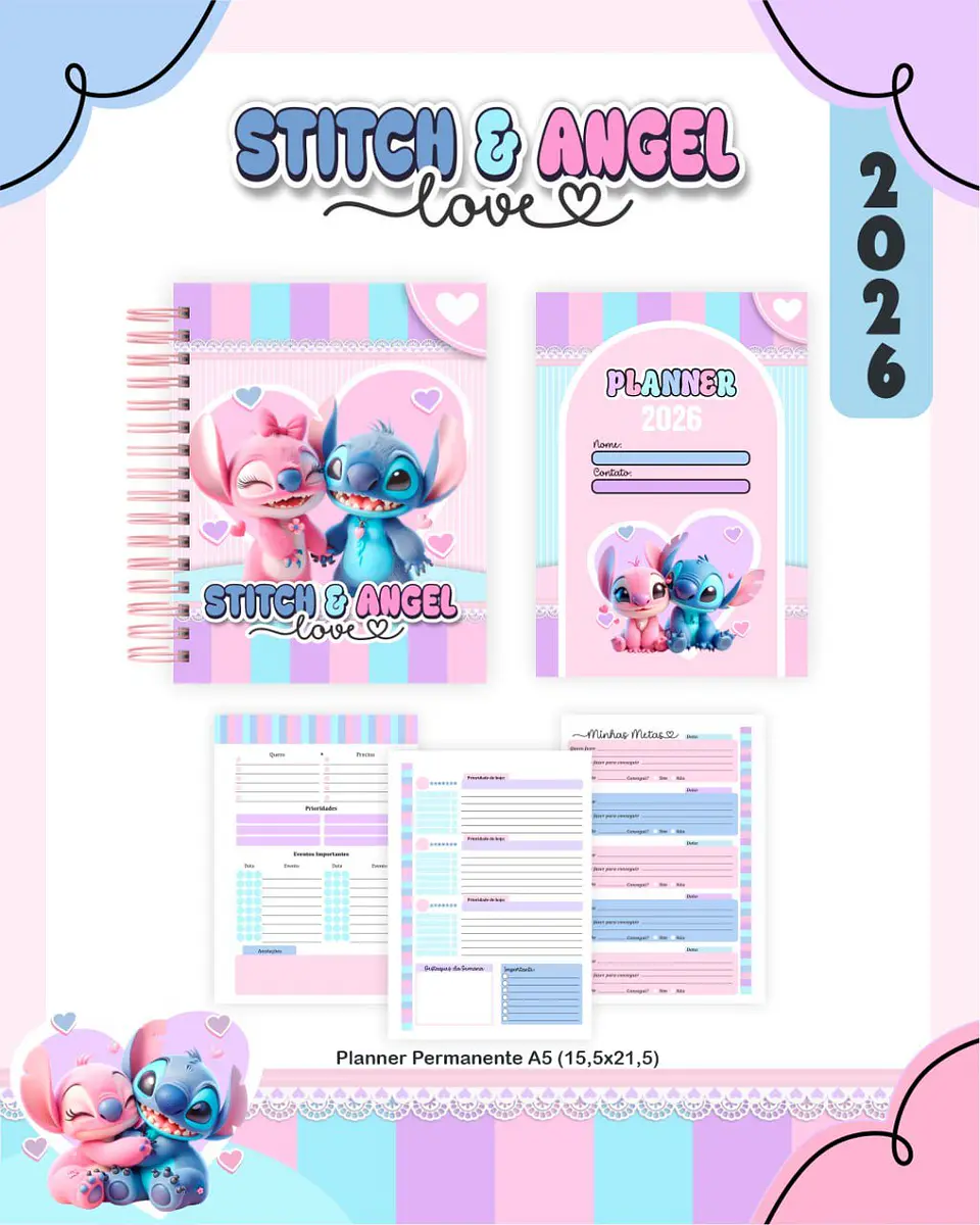 Kit Digital Encadernação - Stitch e Angel Love 2026 5