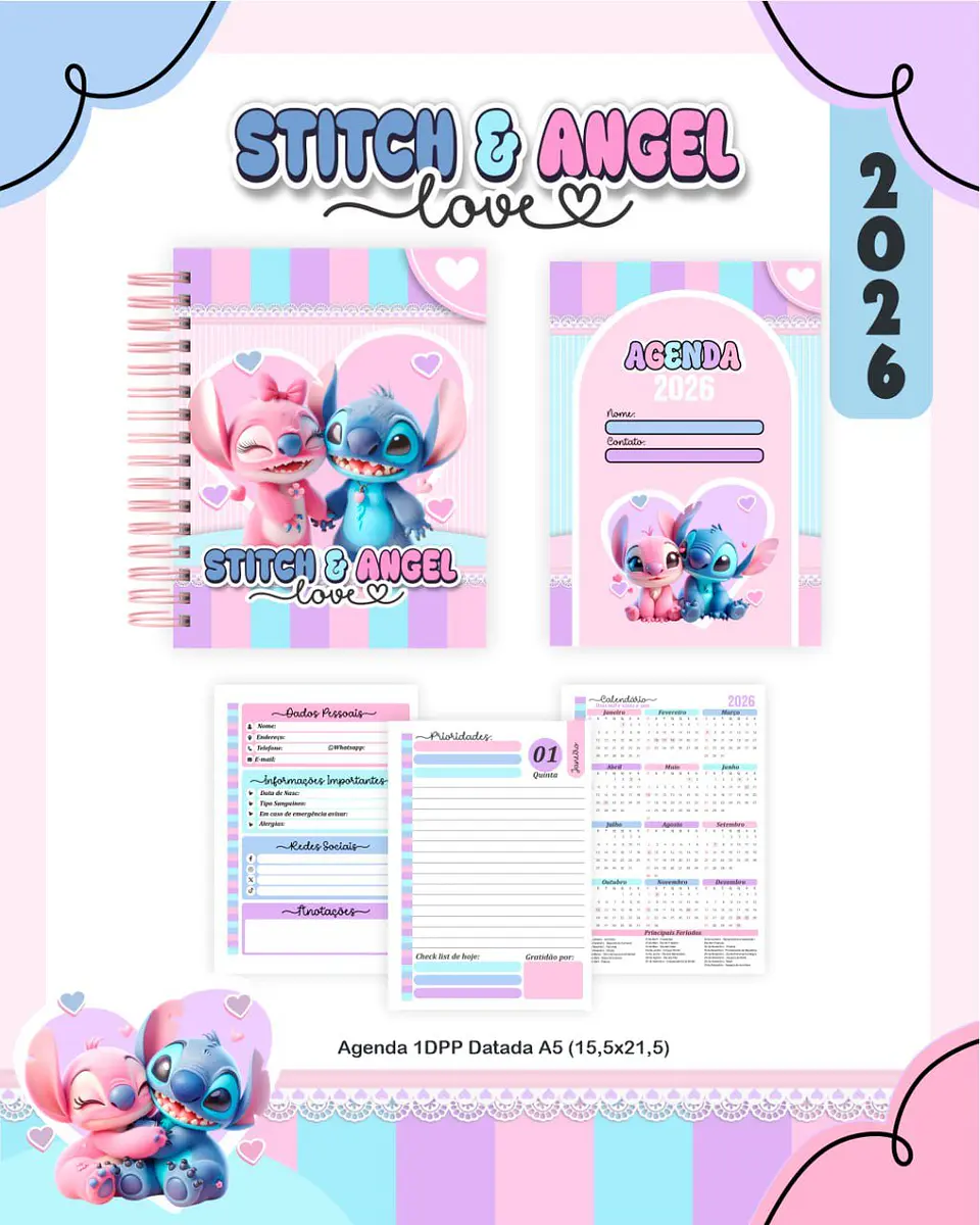 Kit Digital Encadernação - Stitch e Angel Love 2026 6