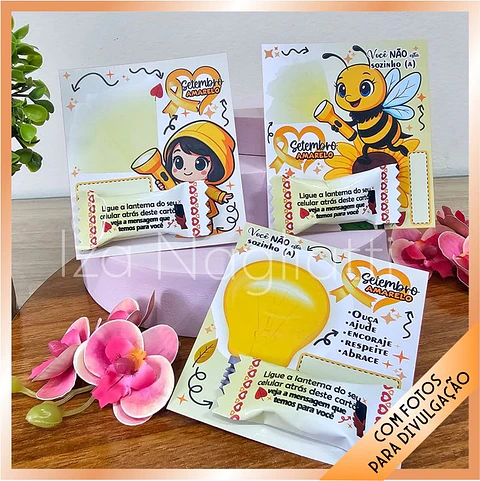 Arquivo de Corte Setembro Amarelo Trio Magico de Cards de Balinha com Mensagem