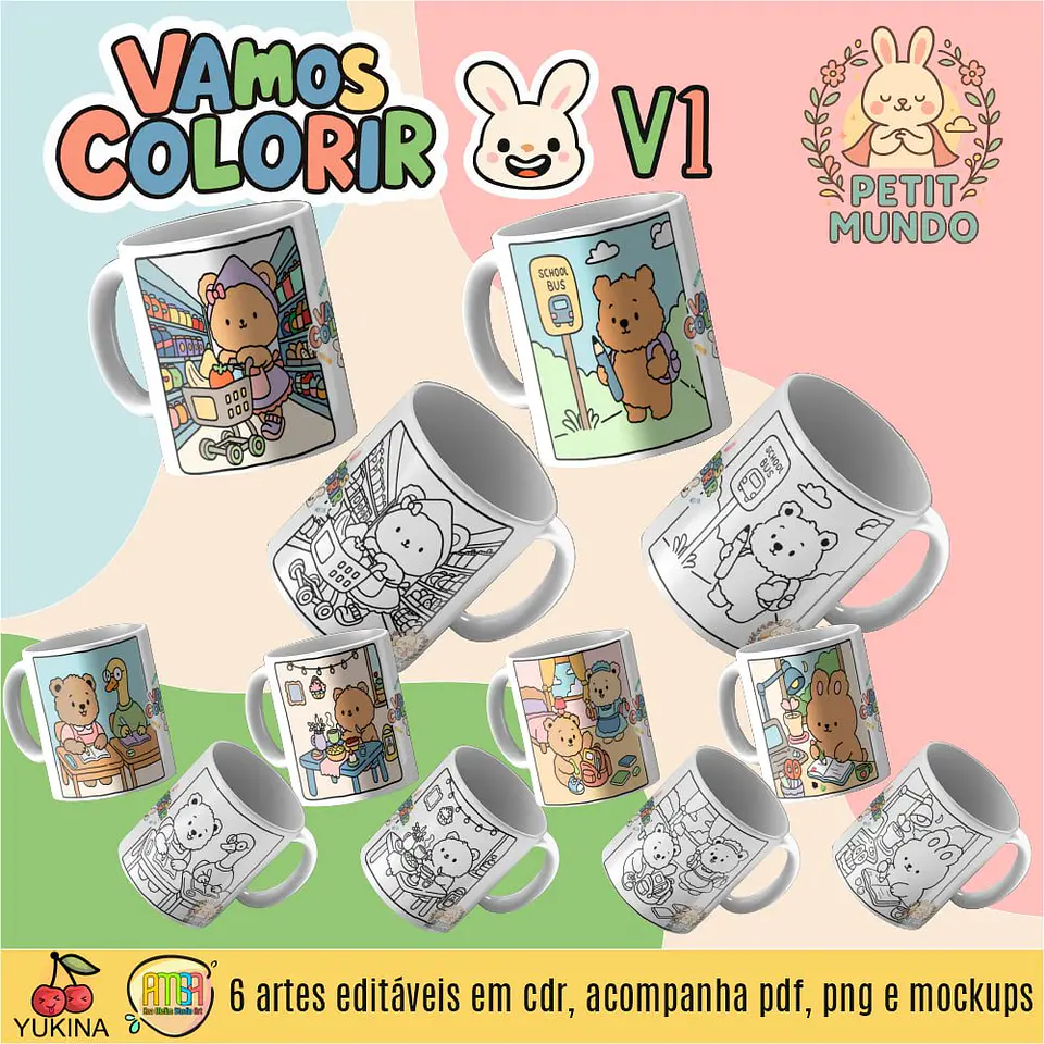 Arquivo Digital Canecas Vamos Colorir V1 Petit Mundo 1
