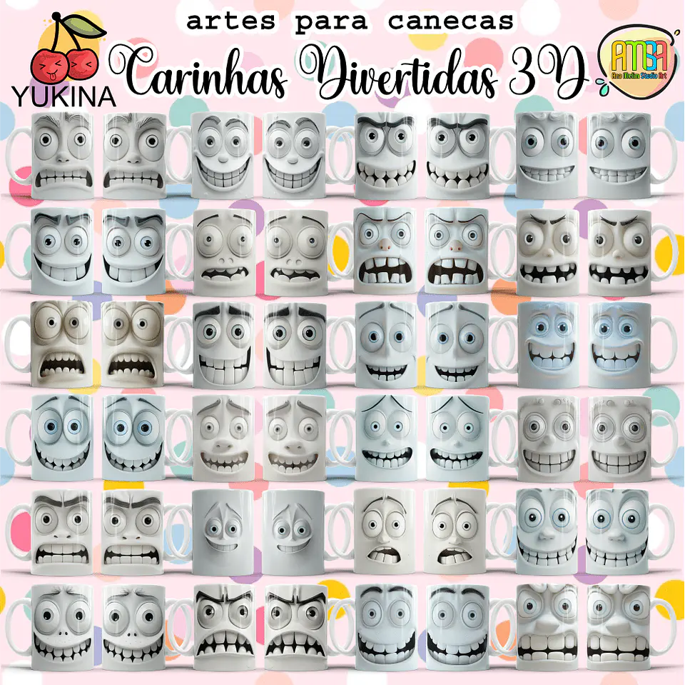 Arquivo Digital Pacote Canecas Carinhas Divertidas 3D 2
