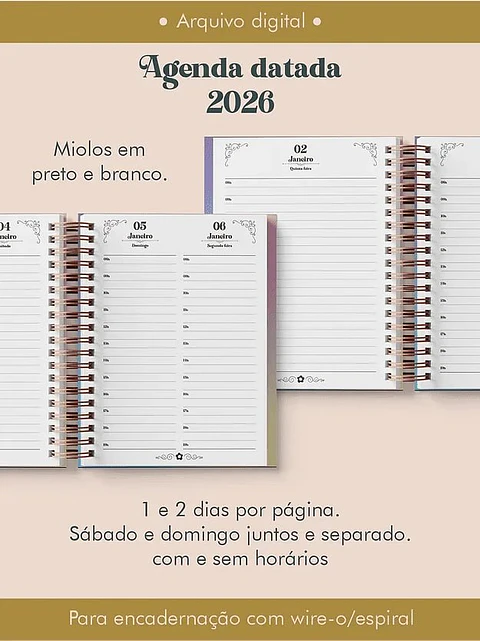 Arquivo Digital Miolo Agenda Vintage Datada 2026