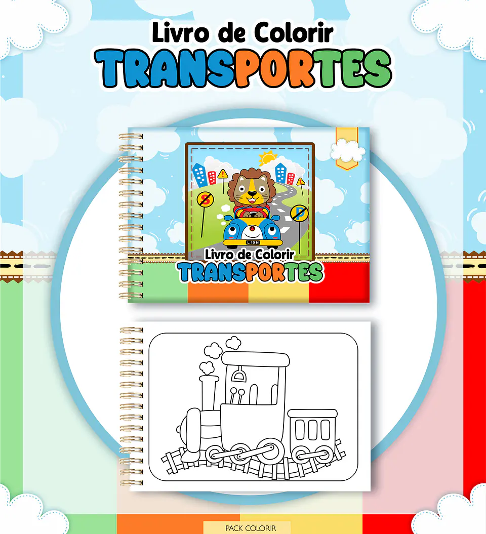 Arquivo Digital Livro + Card de Colorir Meios de Transporte 1