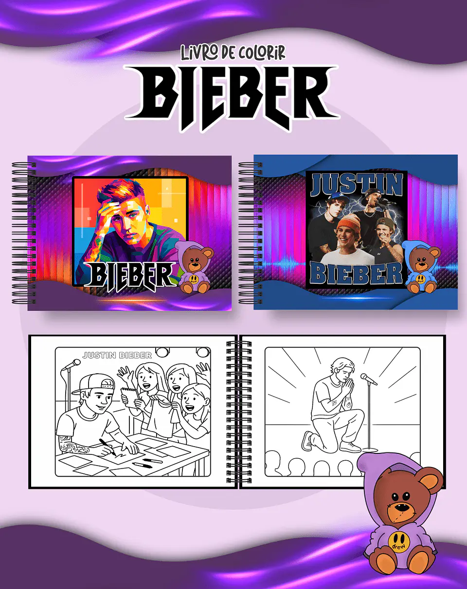 Arquivo Digital Livro de Colorir Justin Bieber 1