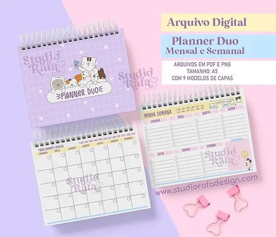 Arquivo Digital Planner Duo Mensal e Semanal Gatinhos 1