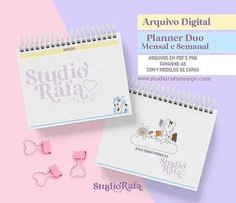 Arquivo Digital Planner Duo Mensal e Semanal Gatinhos
