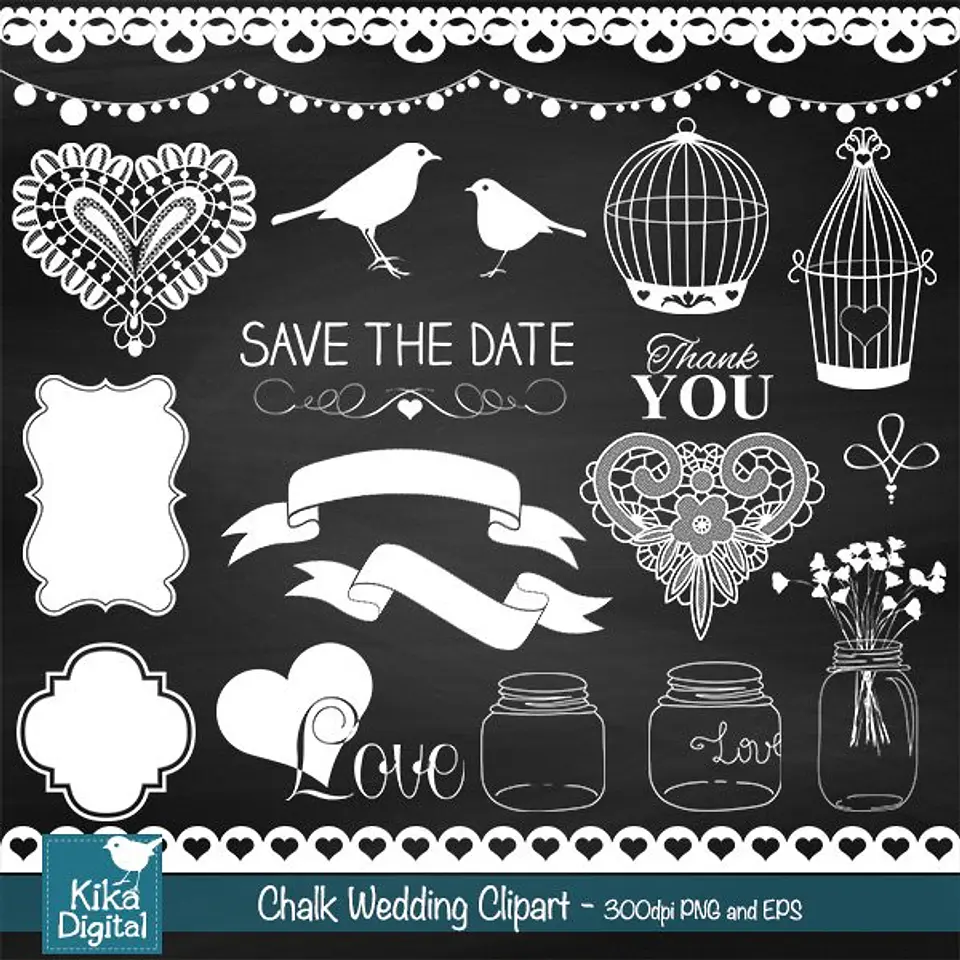 Arquivo Digital Ilustrações para Quadro Chalkboard Casamento 1
