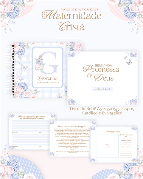 Arquivo Digital Pack Maternidade Cristã Alfabeto Floral Menina