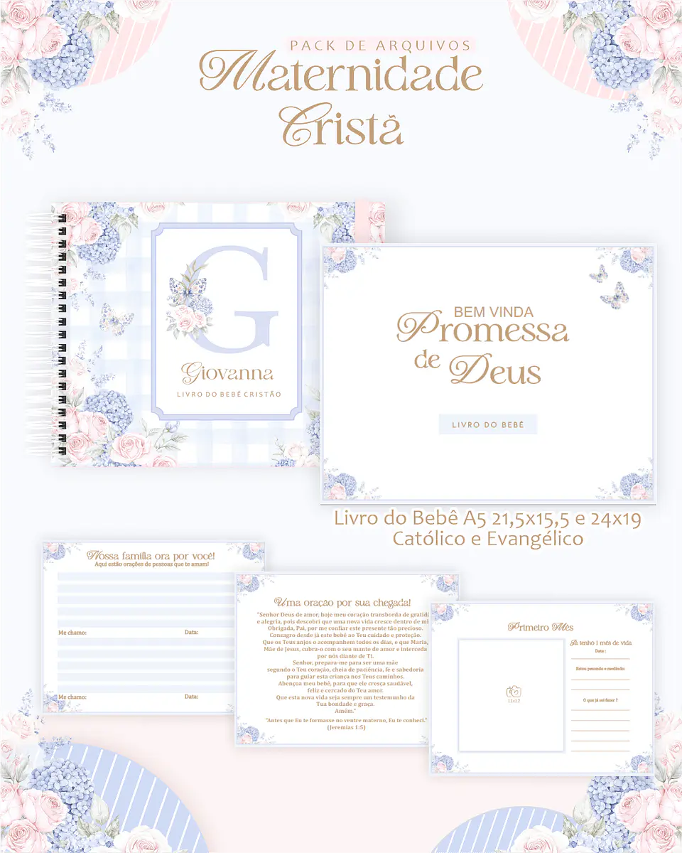 Arquivo Digital Pack Maternidade Cristã Alfabeto Floral Menina 2